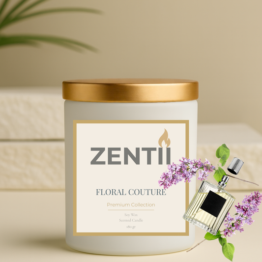 Floral Couture | Vela de Soya Aromática Natural Premium - ZENTII | 180gr - En Homenaje a Chanel No. 5
